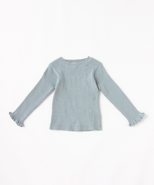 petit main（プティマイン）の「【リンク】花柄編みテレコニット（ニット/セーター・キッズ・オフホワイト/レッド/ライトブルー・80ｃｍ/110cm/120cm/90cm/100cm/130cm）」の3枚目の写真