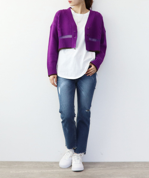 Three Four Time（ｽﾘｰﾌｫｰﾀｲﾑ）の「ウールケーブルショートカーディガン（カーディガン/ボレロ・レディース・イエロー/グリーン/パープル/ブラック・FREE）」の9枚目の写真