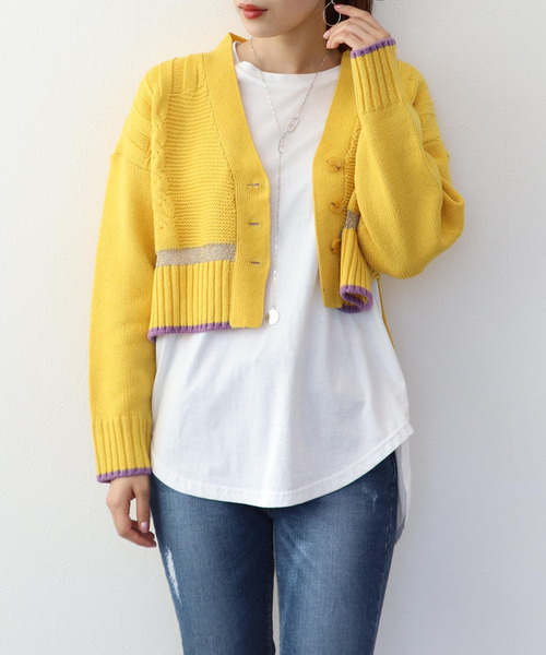 Three Four Time（ｽﾘｰﾌｫｰﾀｲﾑ）の「ウールケーブルショートカーディガン（カーディガン/ボレロ・レディース・イエロー/グリーン/パープル/ブラック・FREE）」の10枚目の写真