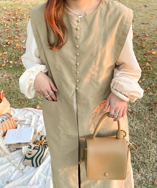 apres jour clair（アプレジュールクレア）の「【apres jour clair】ロングジレ（ベスト・レディース・アイボリー/ブラウン系その他・X-LARGE/フリー）」の5枚目の写真