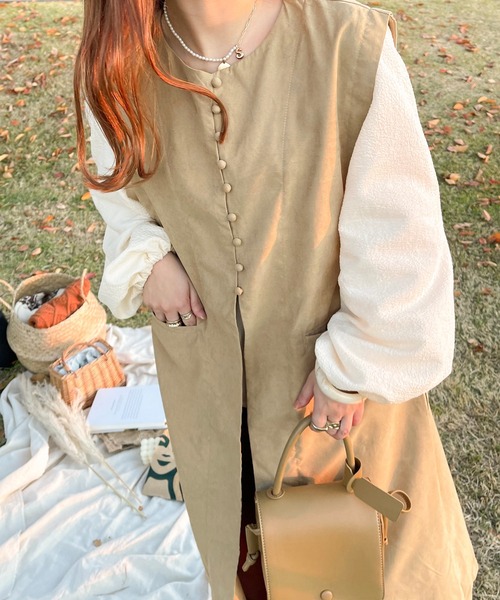 apres jour clair（アプレジュールクレア）の「【apres jour clair】ロングジレ（ベスト・レディース・アイボリー/ブラウン系その他・X-LARGE/フリー）」の16枚目の写真