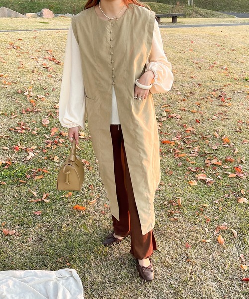 apres jour clair（アプレジュールクレア）の「【apres jour clair】ロングジレ（ベスト・レディース・アイボリー/ブラウン系その他・X-LARGE/フリー）」の12枚目の写真