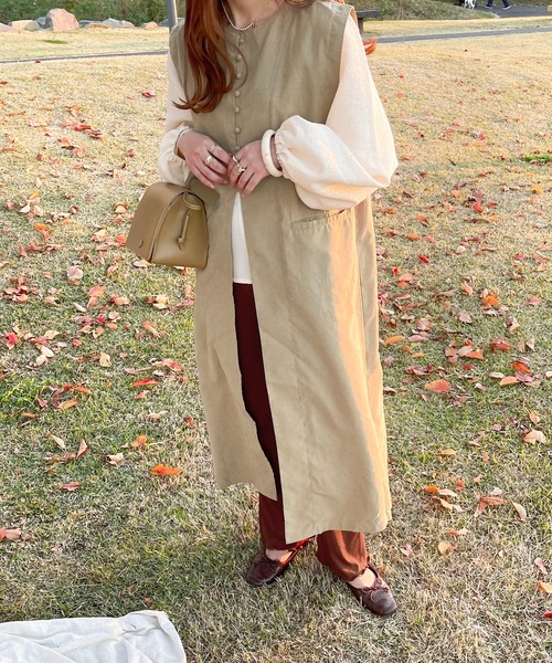 apres jour clair（アプレジュールクレア）の「【apres jour clair】ロングジレ（ベスト・レディース・アイボリー/ブラウン系その他・X-LARGE/フリー）」の10枚目の写真