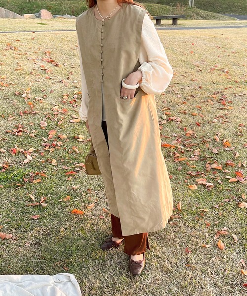 apres jour clair（アプレジュールクレア）の「【apres jour clair】ロングジレ（ベスト・レディース・アイボリー/ブラウン系その他・X-LARGE/フリー）」の8枚目の写真