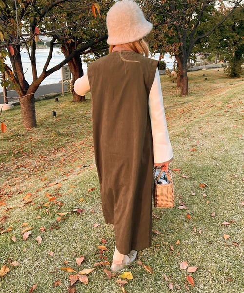 apres jour clair（アプレジュールクレア）の「【apres jour clair】ロングジレ（ベスト・レディース・アイボリー/ブラウン系その他・X-LARGE/フリー）」の7枚目の写真