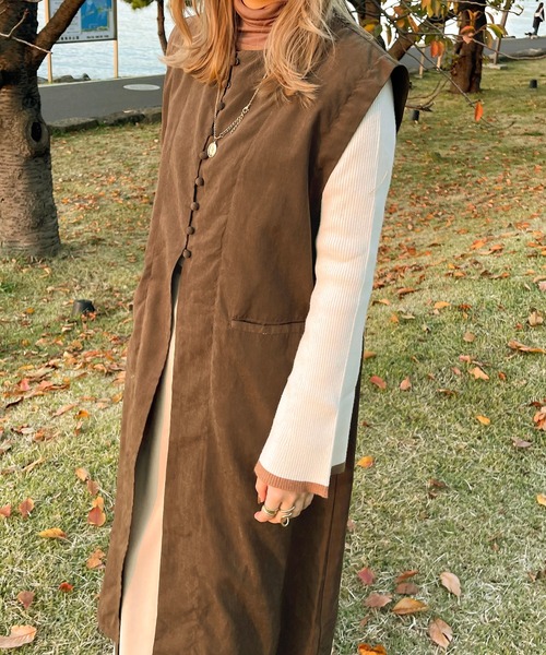 apres jour clair（アプレジュールクレア）の「【apres jour clair】ロングジレ（ベスト・レディース・アイボリー/ブラウン系その他・X-LARGE/フリー）」の11枚目の写真