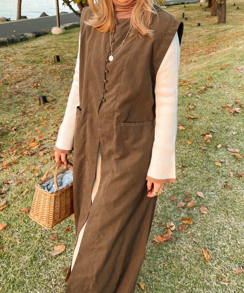 apres jour clair（アプレジュールクレア）の「【apres jour clair】ロングジレ（ベスト・レディース・アイボリー/ブラウン系その他・X-LARGE/フリー）」の9枚目の写真