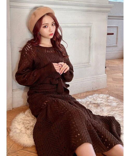 RESEXXY（リゼクシー）の「モヘアライクニットワンピース（ワンピース・レディース・ベージュ/ブラウン/オフホワイト・FREE）」の4枚目の写真