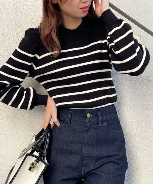 MAJESTIC LEGON（マジェスティックレゴン）の「襟付きボーターニット（ニット/セーター・レディース・オフホワイト/ネイビー/ブラック・MEDIUM）」の3枚目の写真