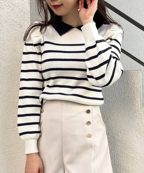 MAJESTIC LEGON（マジェスティックレゴン）の「襟付きボーターニット（ニット/セーター・レディース・オフホワイト/ネイビー/ブラック・MEDIUM）」の19枚目の写真