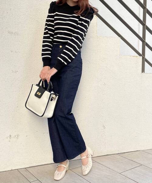 MAJESTIC LEGON（マジェスティックレゴン）の「襟付きボーターニット（ニット/セーター・レディース・オフホワイト/ネイビー/ブラック・MEDIUM）」の7枚目の写真