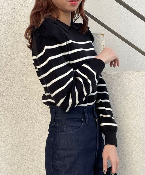 MAJESTIC LEGON（マジェスティックレゴン）の「襟付きボーターニット（ニット/セーター・レディース・オフホワイト/ネイビー/ブラック・MEDIUM）」の4枚目の写真