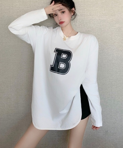 meJane(ミージェーン)の「BロゴプリントルーズシルエットロンT【ZOZOTOWN限定】(Tシャツ/カットソー・レディース・ホワイト/グリーン・FREE)」の8枚目の写真