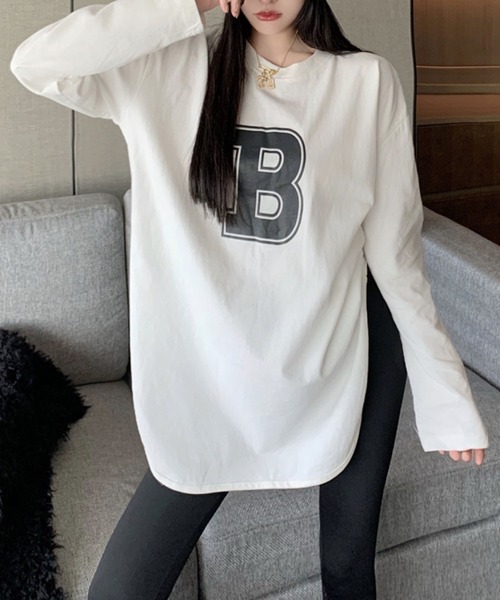 meJane(ミージェーン)の「BロゴプリントルーズシルエットロンT【ZOZOTOWN限定】(Tシャツ/カットソー・レディース・ホワイト/グリーン・FREE)」の3枚目の写真