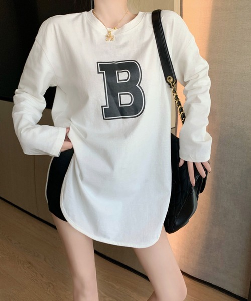 meJane(ミージェーン)の「BロゴプリントルーズシルエットロンT【ZOZOTOWN限定】(Tシャツ/カットソー・レディース・ホワイト/グリーン・FREE)」の6枚目の写真