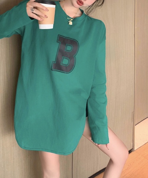 meJane(ミージェーン)の「BロゴプリントルーズシルエットロンT【ZOZOTOWN限定】(Tシャツ/カットソー・レディース・ホワイト/グリーン・FREE)」の10枚目の写真