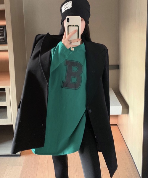 meJane(ミージェーン)の「BロゴプリントルーズシルエットロンT【ZOZOTOWN限定】(Tシャツ/カットソー・レディース・ホワイト/グリーン・FREE)」の9枚目の写真