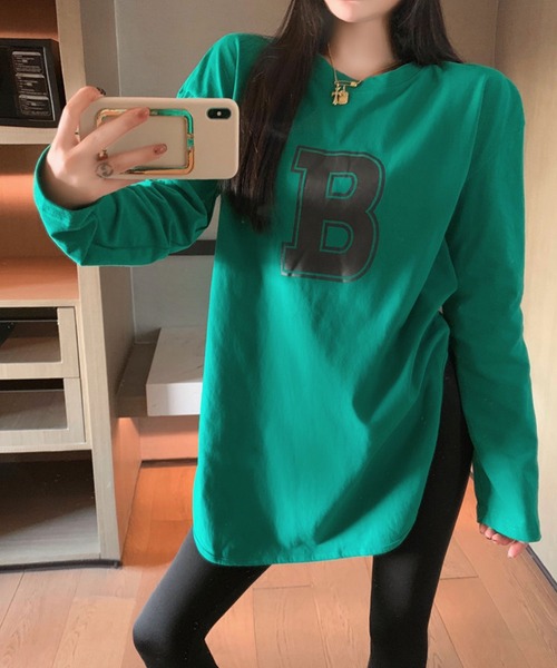 meJane(ミージェーン)の「BロゴプリントルーズシルエットロンT【ZOZOTOWN限定】(Tシャツ/カットソー・レディース・ホワイト/グリーン・FREE)」の12枚目の写真