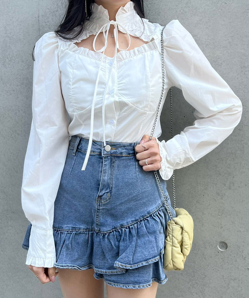 titty＆Co. PETIT by poyo（ティティーアンドコープティバイポヨ）の「【titty&Co.PETIT by POYO】ヘムフリルデニムミニスカパン（デニムスカート・レディース・ブルー・SMALL/MEDIUM）」の7枚目の写真