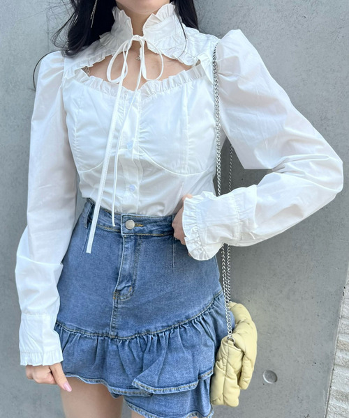 titty＆Co. PETIT by poyo（ティティーアンドコープティバイポヨ）の「【titty&Co.PETIT by POYO】ヘムフリルデニムミニスカパン（デニムスカート・レディース・ブルー・SMALL/MEDIUM）」の5枚目の写真