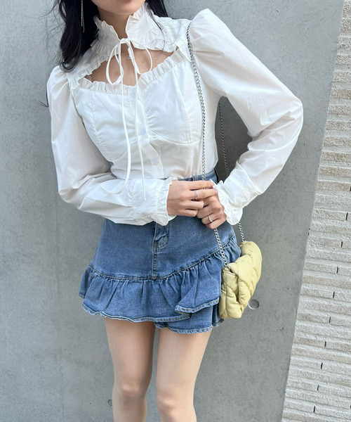 titty＆Co. PETIT by poyo（ティティーアンドコープティバイポヨ）の「【titty&Co.PETIT by POYO】ヘムフリルデニムミニスカパン（デニムスカート・レディース・ブルー・SMALL/MEDIUM）」の9枚目の写真