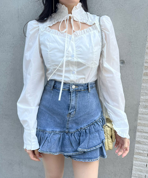 titty＆Co. PETIT by poyo（ティティーアンドコープティバイポヨ）の「【titty&Co.PETIT by POYO】ヘムフリルデニムミニスカパン（デニムスカート・レディース・ブルー・SMALL/MEDIUM）」の10枚目の写真