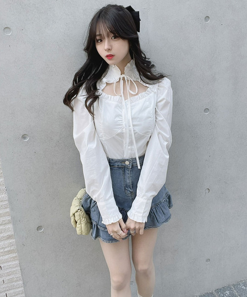 titty＆Co. PETIT by poyo（ティティーアンドコープティバイポヨ）の「【titty&Co.PETIT by POYO】ヘムフリルデニムミニスカパン（デニムスカート・レディース・ブルー・SMALL/MEDIUM）」の11枚目の写真