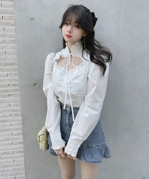 titty＆Co. PETIT by poyo（ティティーアンドコープティバイポヨ）の「【titty&Co.PETIT by POYO】ヘムフリルデニムミニスカパン（デニムスカート・レディース・ブルー・SMALL/MEDIUM）」の3枚目の写真