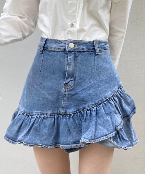 titty＆Co. PETIT by poyo（ティティーアンドコープティバイポヨ）の「【titty&Co.PETIT by POYO】ヘムフリルデニムミニスカパン（デニムスカート・レディース・ブルー・SMALL/MEDIUM）」の14枚目の写真