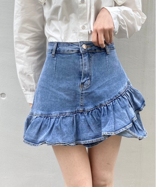 titty＆Co. PETIT by poyo（ティティーアンドコープティバイポヨ）の「【titty&Co.PETIT by POYO】ヘムフリルデニムミニスカパン（デニムスカート・レディース・ブルー・SMALL/MEDIUM）」の12枚目の写真