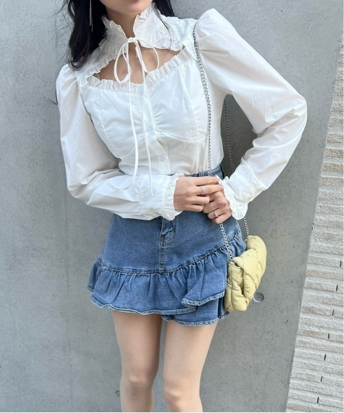 titty＆Co. PETIT by poyo（ティティーアンドコープティバイポヨ）の「【titty&Co.PETIT by POYO】ヘムフリルデニムミニスカパン（デニムスカート・レディース・ブルー・SMALL/MEDIUM）」の19枚目の写真