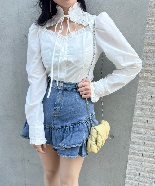 titty＆Co. PETIT by poyo（ティティーアンドコープティバイポヨ）の「【titty&Co.PETIT by POYO】ヘムフリルデニムミニスカパン（デニムスカート・レディース・ブルー・SMALL/MEDIUM）」の18枚目の写真