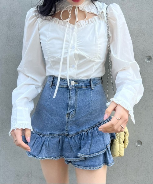 titty＆Co. PETIT by poyo（ティティーアンドコープティバイポヨ）の「【titty&Co.PETIT by POYO】ヘムフリルデニムミニスカパン（デニムスカート・レディース・ブルー・SMALL/MEDIUM）」の17枚目の写真