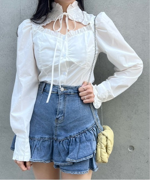 titty＆Co. PETIT by poyo（ティティーアンドコープティバイポヨ）の「【titty&Co.PETIT by POYO】ヘムフリルデニムミニスカパン（デニムスカート・レディース・ブルー・SMALL/MEDIUM）」の16枚目の写真