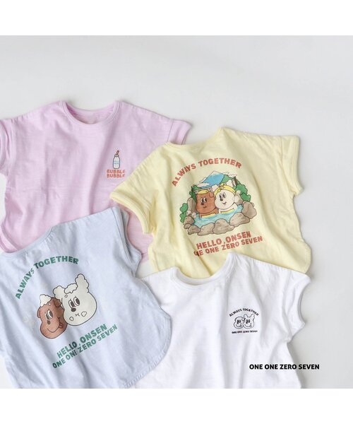 apres les cours（アプレレクール）の「1107 HELLO ONSEN Tシャツ（Tシャツ/カットソー・キッズ・サックスブルー/イエロー/パープル/オフホワイト・100/120/130/110/80/90）」の7枚目の写真