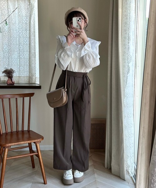 Cham.（チャム）の「ウエストリボンワイドパンツ（その他パンツ・レディース・ブラック/ベージュ/ブラウン・F）」の5枚目の写真