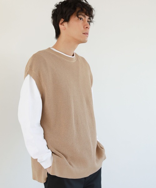 LAKOLE(ラコレ)の「ミニワッフルニットベスト / 265994(ベスト・メンズ・ベージュ/グリーン/ライトグレー・LARGE/MEDIUM)」の1枚目の写真