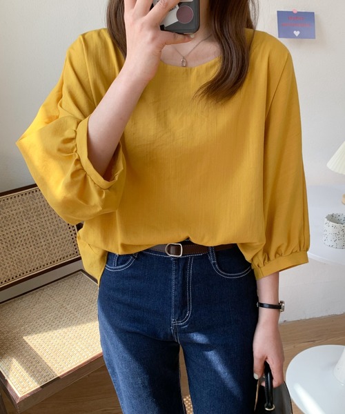 Diosfront(ディオスフロント)の「ラウンドネックドルマンブラウス(シャツ/ブラウス・レディース・イエロー/ブルー/グリーン/アイボリー/ブラック・FREE)」の21枚目の写真