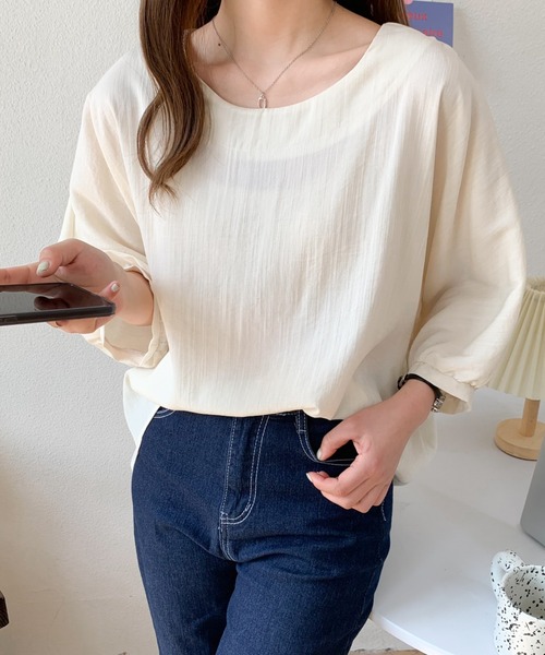 Diosfront(ディオスフロント)の「ラウンドネックドルマンブラウス(シャツ/ブラウス・レディース・イエロー/ブルー/グリーン/アイボリー/ブラック・FREE)」の8枚目の写真