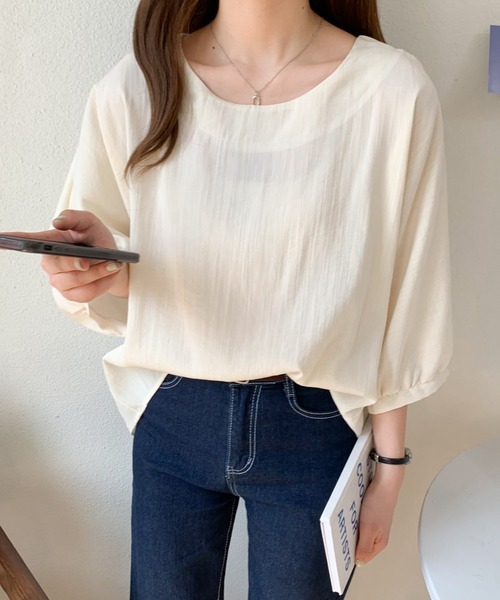 Diosfront(ディオスフロント)の「ラウンドネックドルマンブラウス(シャツ/ブラウス・レディース・イエロー/ブルー/グリーン/アイボリー/ブラック・FREE)」の9枚目の写真