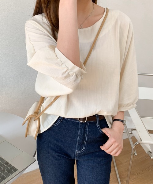 Diosfront(ディオスフロント)の「ラウンドネックドルマンブラウス(シャツ/ブラウス・レディース・イエロー/ブルー/グリーン/アイボリー/ブラック・FREE)」の10枚目の写真