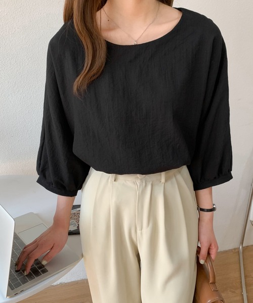 Diosfront(ディオスフロント)の「ラウンドネックドルマンブラウス(シャツ/ブラウス・レディース・イエロー/ブルー/グリーン/アイボリー/ブラック・FREE)」の14枚目の写真