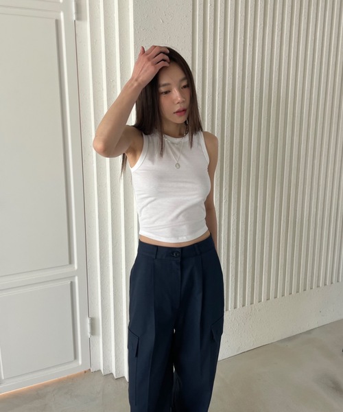 Didot.showroom（ディドット ショールーム）の「ストレッチ入りクロップド丈アメスリタンク（タンクトップ・レディース・ホワイト/ブラック/ブラウン/ピンク/ミント・FREE）」の20枚目の写真