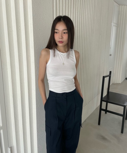 Didot.showroom（ディドット ショールーム）の「ストレッチ入りクロップド丈アメスリタンク（タンクトップ・レディース・ホワイト/ブラック/ブラウン/ピンク/ミント・FREE）」の21枚目の写真