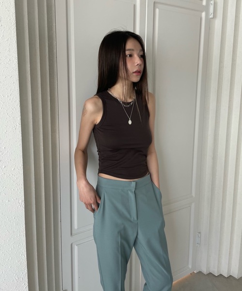 Didot.showroom（ディドット ショールーム）の「ストレッチ入りクロップド丈アメスリタンク（タンクトップ・レディース・ホワイト/ブラック/ブラウン/ピンク/ミント・FREE）」の18枚目の写真