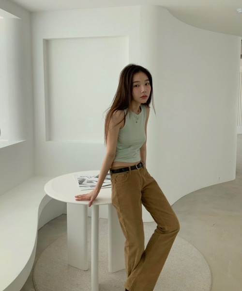 Didot.showroom（ディドット ショールーム）の「ストレッチ入りクロップド丈アメスリタンク（タンクトップ・レディース・ホワイト/ブラック/ブラウン/ピンク/ミント・FREE）」の6枚目の写真