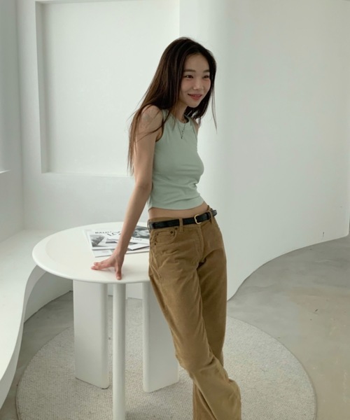 Didot.showroom（ディドット ショールーム）の「ストレッチ入りクロップド丈アメスリタンク（タンクトップ・レディース・ホワイト/ブラック/ブラウン/ピンク/ミント・FREE）」の9枚目の写真