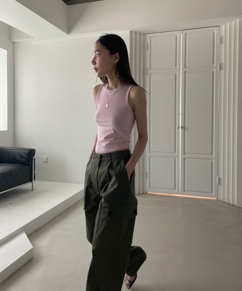 Didot.showroom（ディドット ショールーム）の「ストレッチ入りクロップド丈アメスリタンク（タンクトップ・レディース・ホワイト/ブラック/ブラウン/ピンク/ミント・FREE）」の12枚目の写真