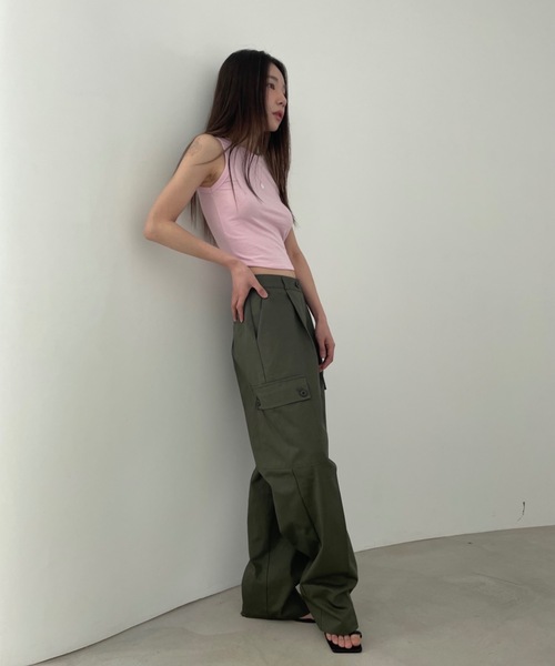 Didot.showroom（ディドット ショールーム）の「ストレッチ入りクロップド丈アメスリタンク（タンクトップ・レディース・ホワイト/ブラック/ブラウン/ピンク/ミント・FREE）」の15枚目の写真