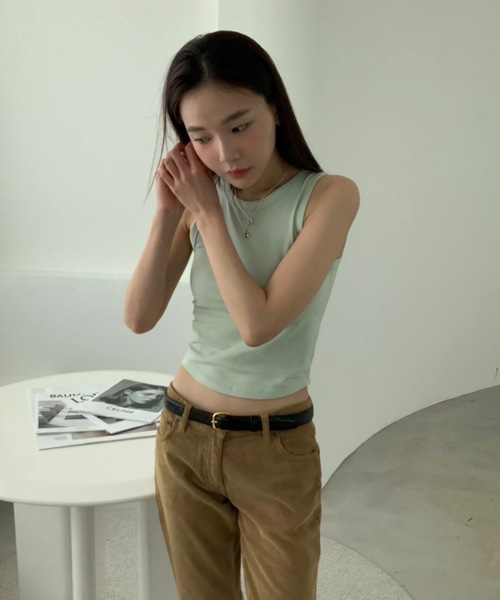 Didot.showroom（ディドット ショールーム）の「ストレッチ入りクロップド丈アメスリタンク（タンクトップ・レディース・ホワイト/ブラック/ブラウン/ピンク/ミント・FREE）」の11枚目の写真